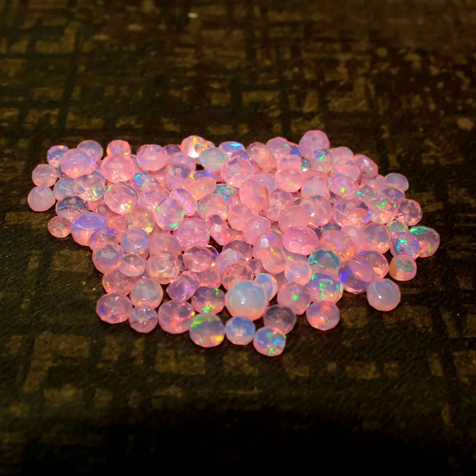 4-5mm Natural Pink Ethiopian Fire Opal Faceted Roundell Loose Beads Gemstone